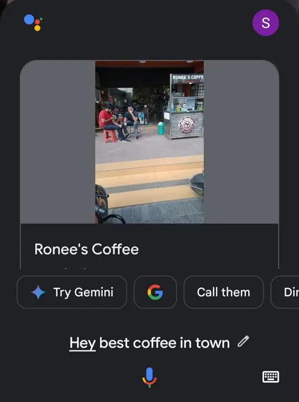 Google Assistant interface highlighting voice search command